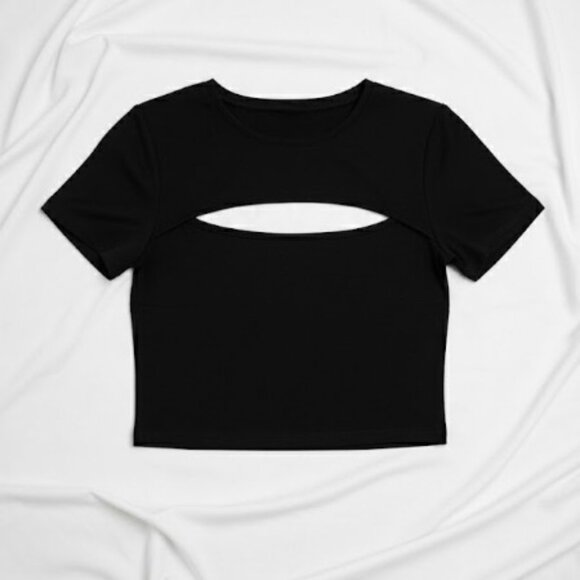 NWT Clozoz Cut Out Crop Top XL – Black Short Sleeve Clubwear Tee - Picture 6 of 11